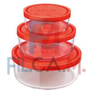 CONTENITORE TONDO IN VETRO SET 'GELO BOX' coperchio plastica rossa - PEZZI 1